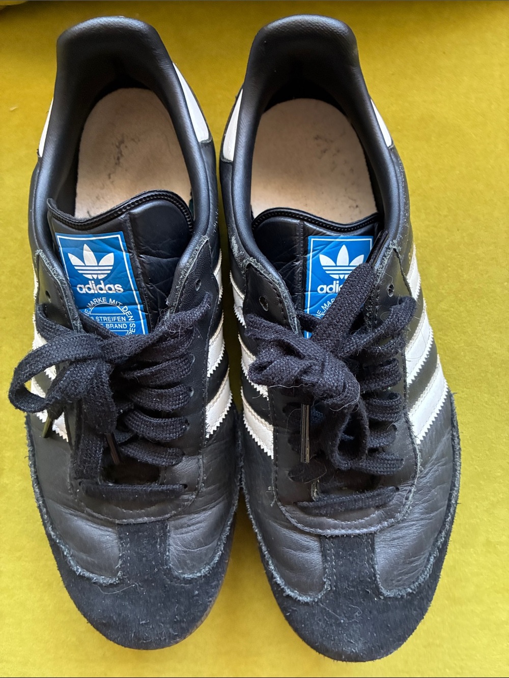 adidas Black Sneakers with White Stripes and Blue Tongue Label Classic Samba